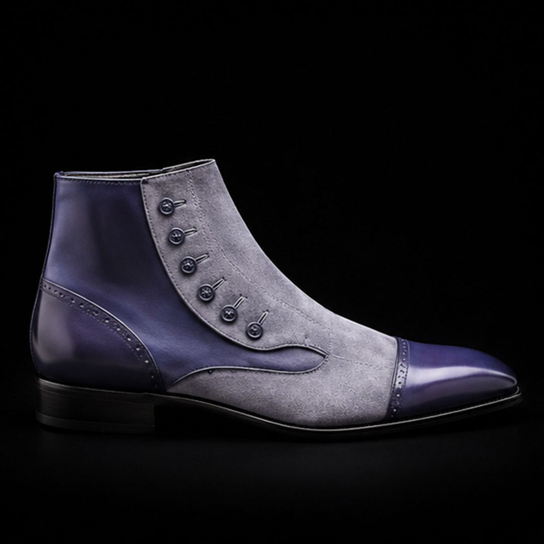 Men's Grey Patina Leather & Suede Button Boots