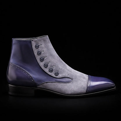 Men's Grey Patina Leather & Suede Button Boots