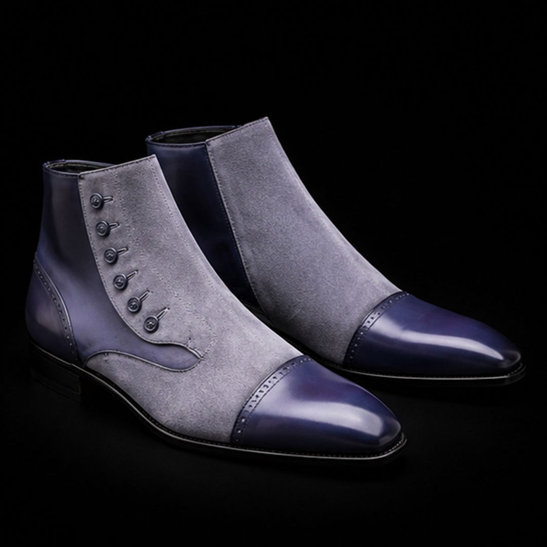 Men's Grey Patina Leather & Suede Button Boots