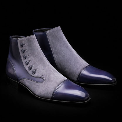 Men's Grey Patina Leather & Suede Button Boots