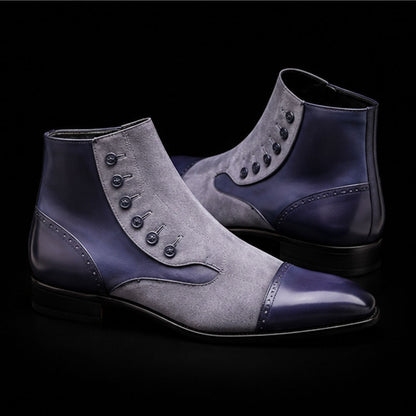 Men's Grey Patina Leather & Suede Button Boots