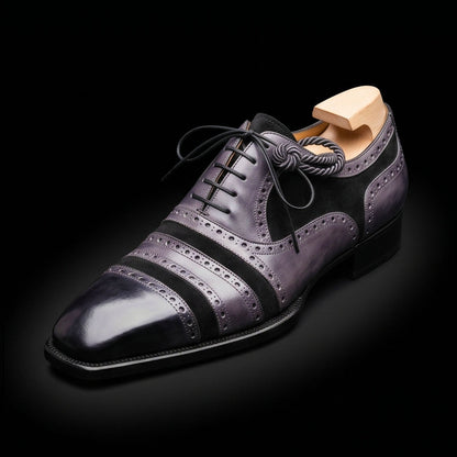 Men's Grey & Black Cap Toe Oxfords