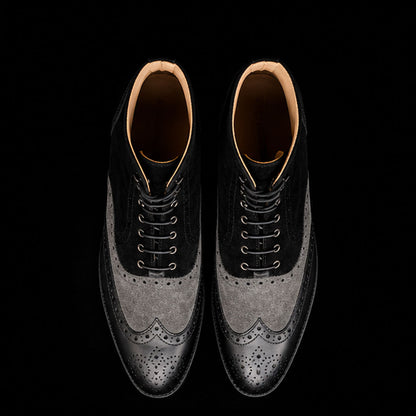 Men's Grey & Black Suede Leather Wingtip Boots