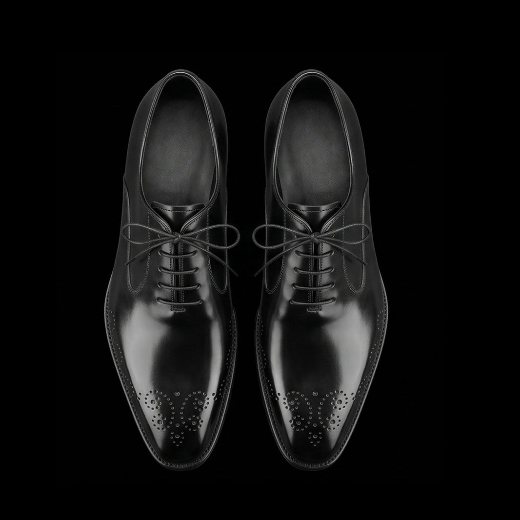 Men's Handmade Black Leather Medallion Toe Shoes