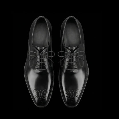 Men's Handmade Black Leather Medallion Toe Shoes