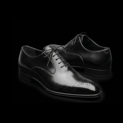 Men's Handmade Black Leather Medallion Toe Shoes
