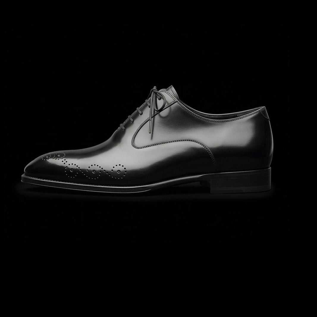 Men's Handmade Black Leather Medallion Toe Shoes