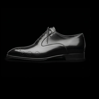 Men's Handmade Black Leather Medallion Toe Shoes