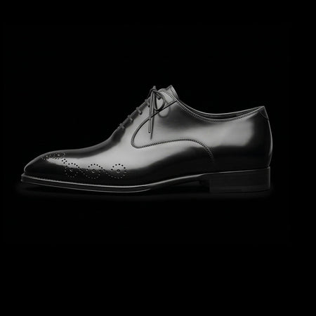 Men's Handmade Black Leather Medallion Toe Shoes