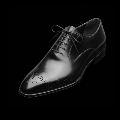 Men's Handmade Black Leather Medallion Toe Shoes