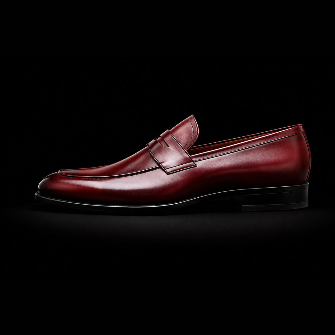 Men's Handmade Ox Blood Patina Leather Penny Loafers
