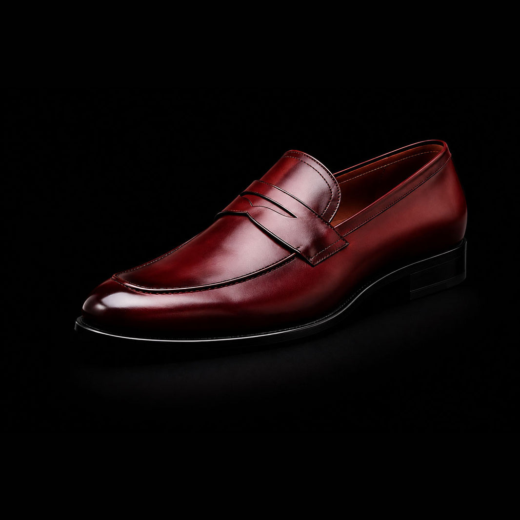 Men's Handmade Ox Blood Patina Leather Penny Loafers