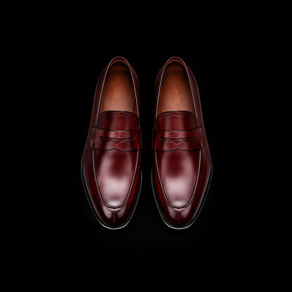 Men's Handmade Ox Blood Patina Leather Penny Loafers