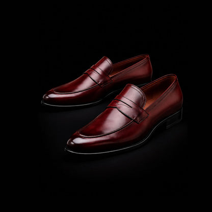 Men's Handmade Ox Blood Patina Leather Penny Loafers