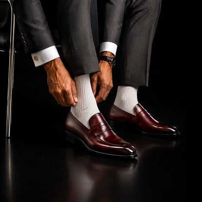 Men's Handmade Ox Blood Patina Leather Penny Loafers