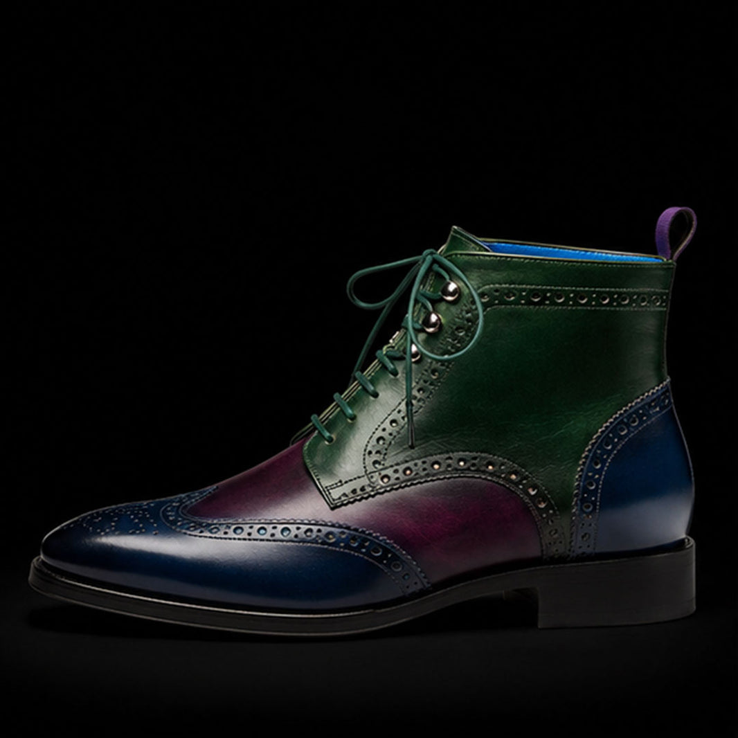 Men's Handmade Tri Tone Wingtip Ankle High Boots