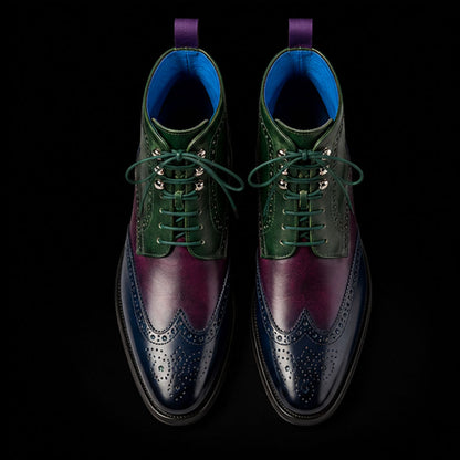 Men's Handmade Tri Tone Wingtip Ankle High Boots