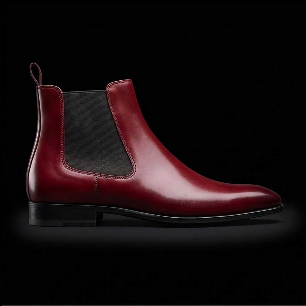 Men's Luxury Ox Blood Leather Ankle High Chelsea Boots