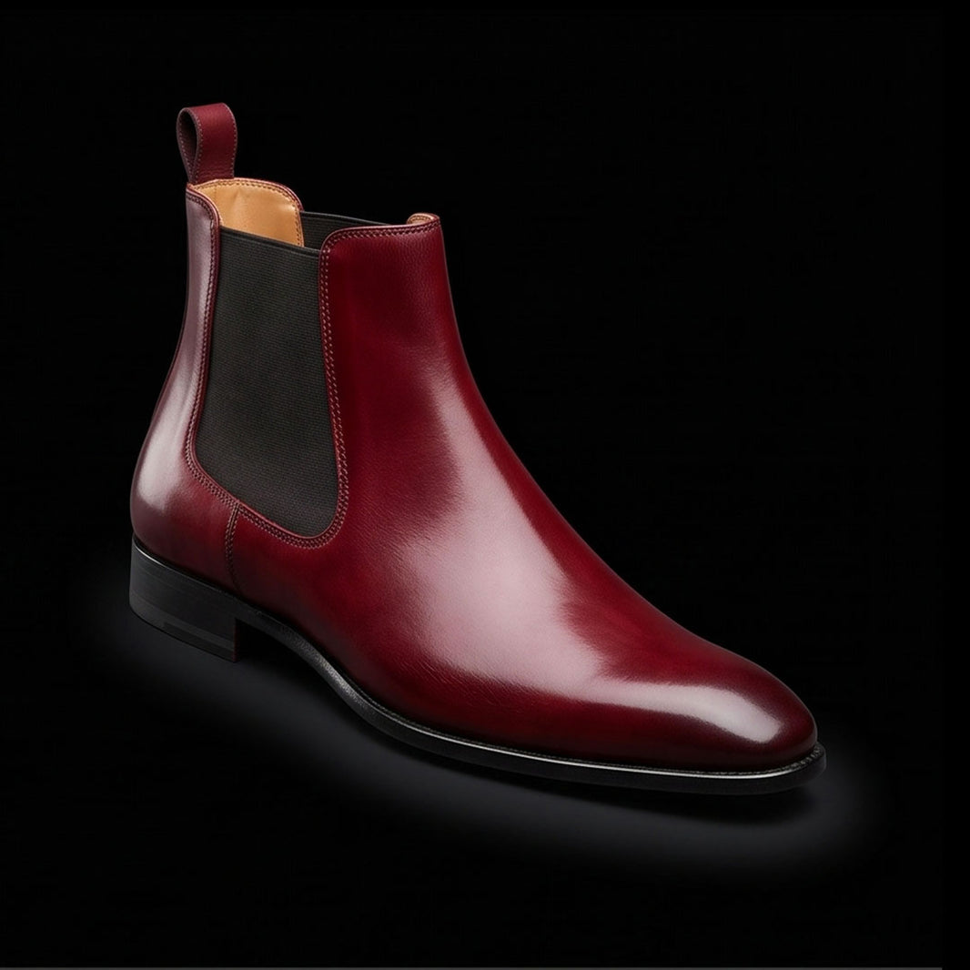 Men's Luxury Ox Blood Leather Ankle High Chelsea Boots