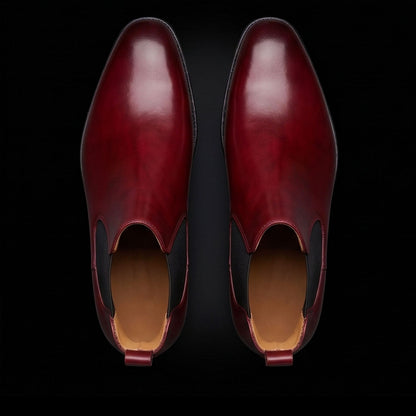 Men's Luxury Ox Blood Leather Ankle High Chelsea Boots