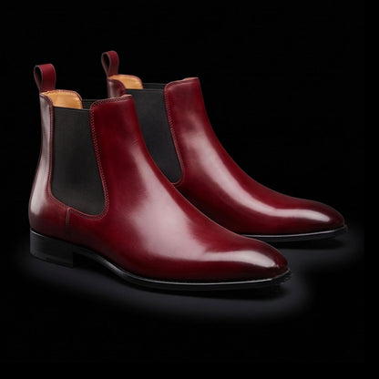 Men's Luxury Ox Blood Leather Ankle High Chelsea Boots