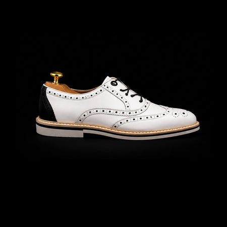 Men's Luxury White & Black Leather Wingtip Oxford Shoes