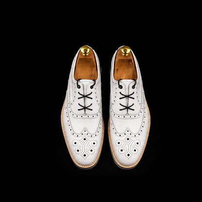 Men's Luxury White & Black Leather Wingtip Oxford Shoes
