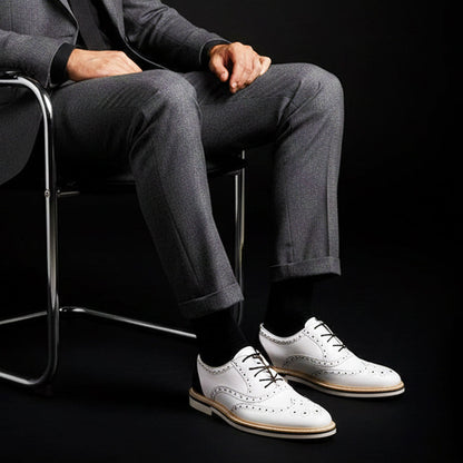 Men's Luxury White & Black Leather Wingtip Oxford Shoes