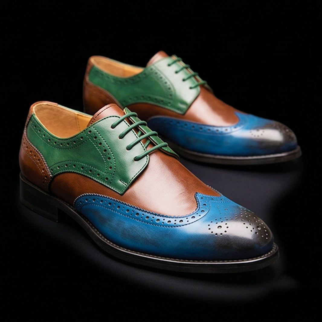 Men's Multi Color Genuine Leather Wingtip Oxford Shoes