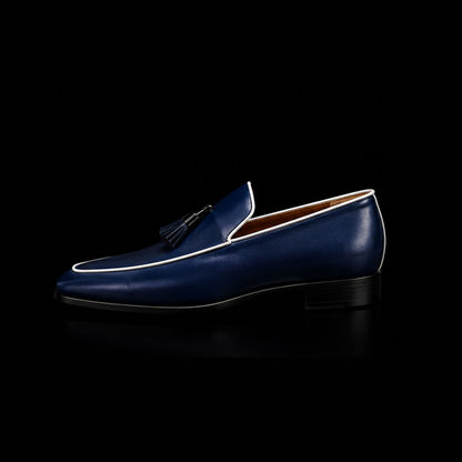 Men's Navy Blue Leather Tasseled Moccasin Loafers