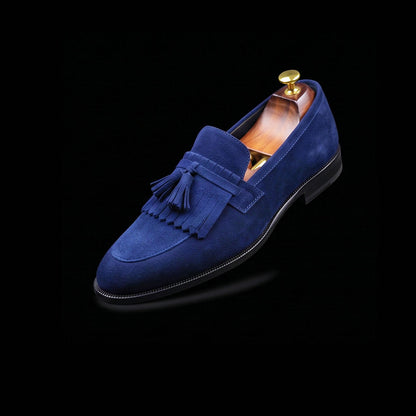 Men's Navy Blue Suede Fringed Tassel Loafers