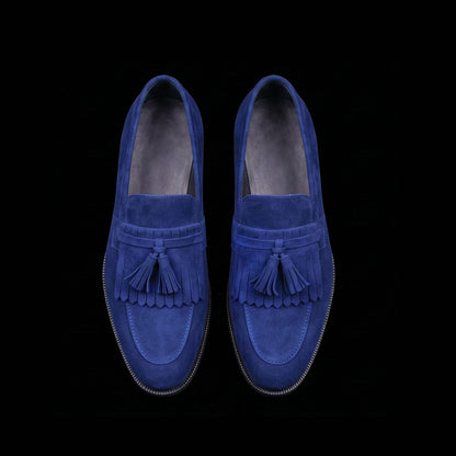 Men's Navy Blue Suede Fringed Tassel Loafers