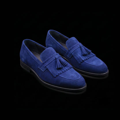 Men's Navy Blue Suede Fringed Tassel Loafers