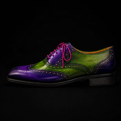 Men's Purple & Green Patina Leather Wingtip Oxford Brogue Shoes