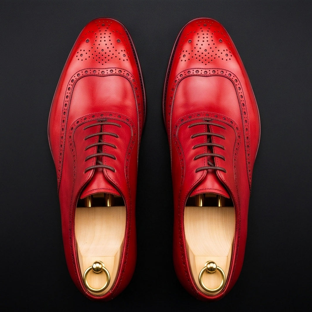 Men's Red Leather Formal Lace Up Oxford Shoes