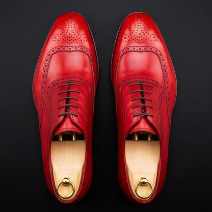 Men's Red Leather Formal Lace Up Oxford Shoes
