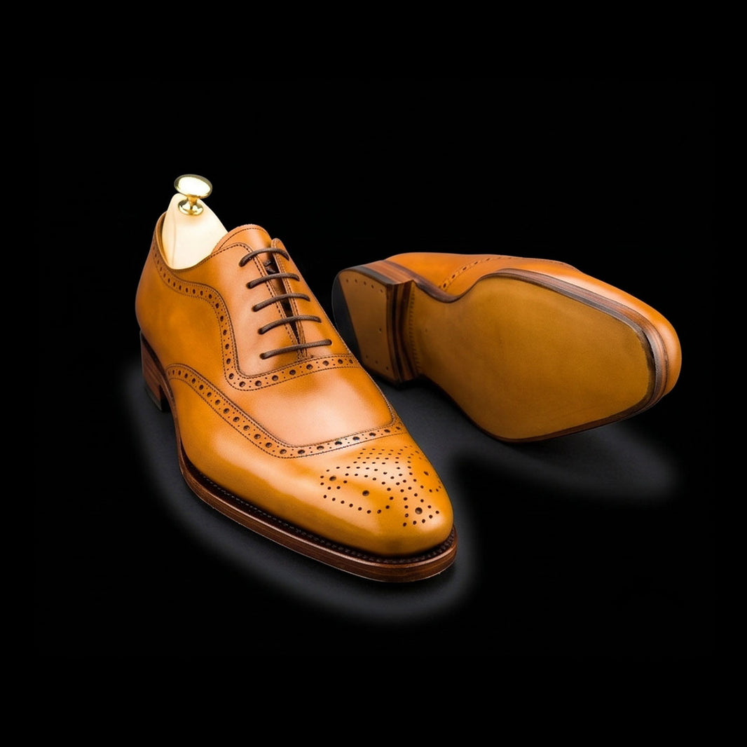 Men's Tan Brown Leather Formal Lace Up Oxford Shoes