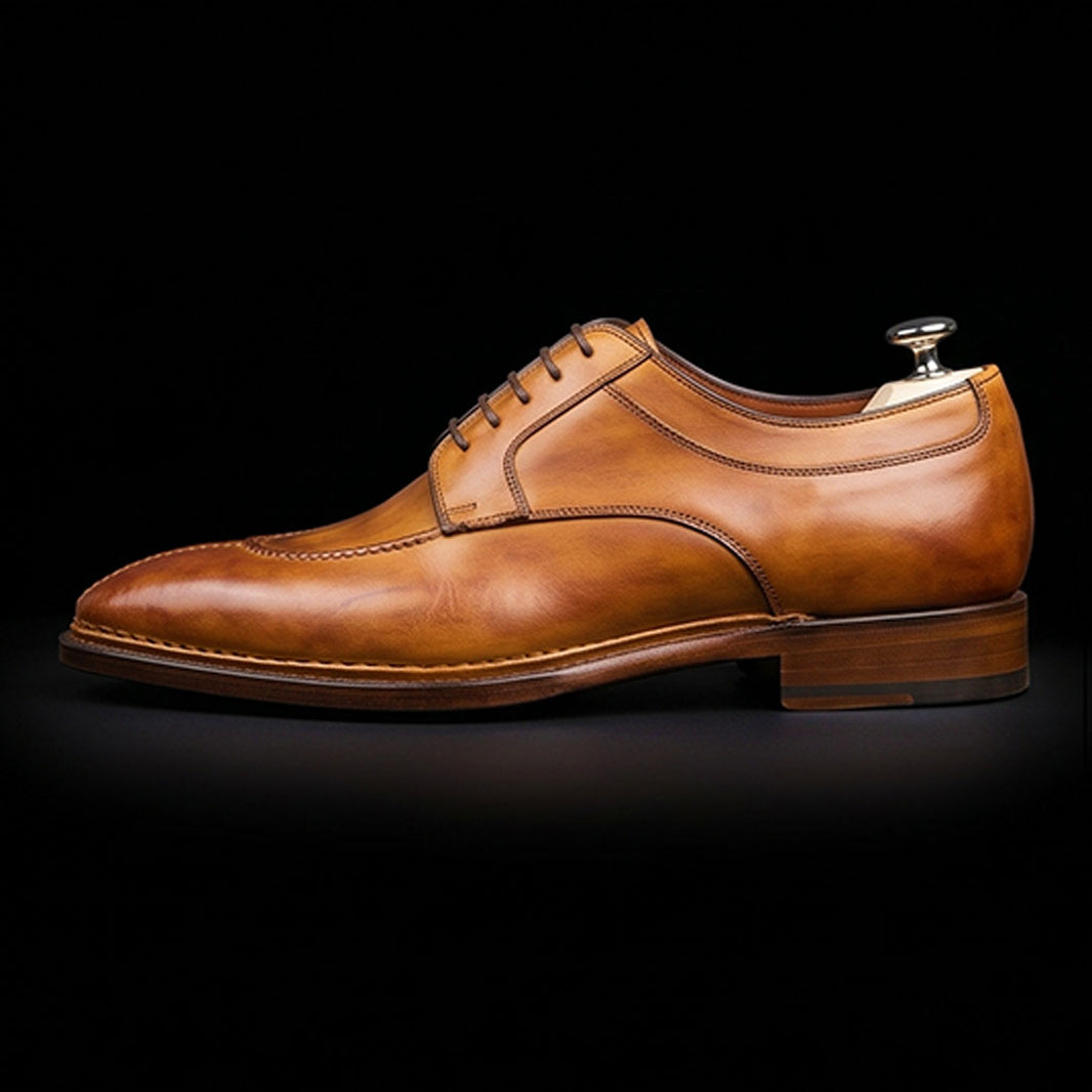 Men's Tan Brown Leather Slip Toe Oxford Shoes