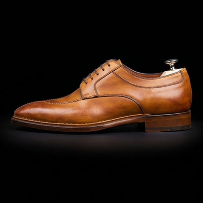 Men's Tan Brown Leather Slip Toe Oxford Shoes