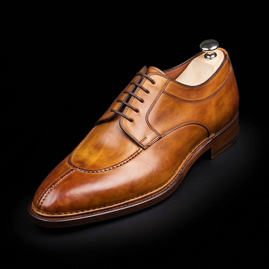 Men's Tan Brown Leather Slip Toe Oxford Shoes
