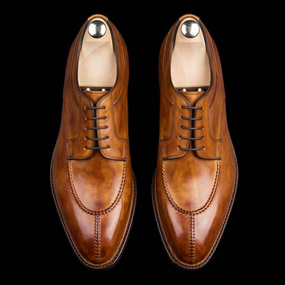 Men's Tan Brown Leather Slip Toe Oxford Shoes