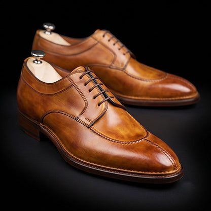 Men's Tan Brown Leather Slip Toe Oxford Shoes