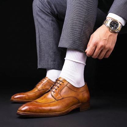Men's Tan Brown Leather Slip Toe Oxford Shoes