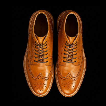 Men's Tan Brown Leather Wingtip Ankle High Boots