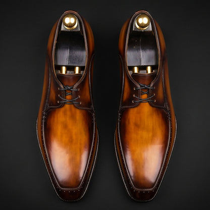 Men's Tan Brown Patina Leather Derby Shoes