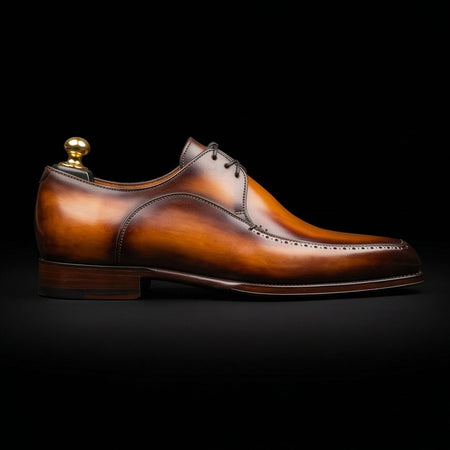 Men's Tan Brown Patina Leather Derby Shoes