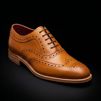 Men's Tan Leather Wingtip Brogue Oxford Shoes