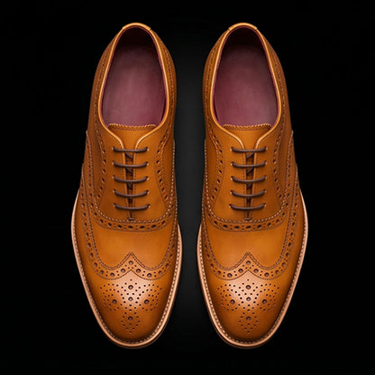 Men's Tan Leather Wingtip Brogue Oxford Shoes