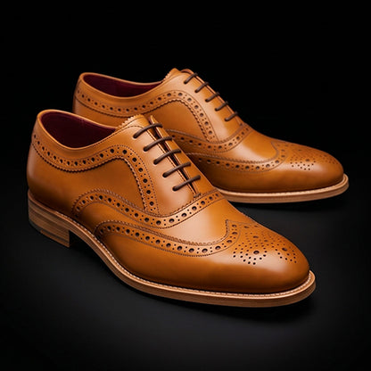 Men's Tan Leather Wingtip Brogue Oxford Shoes