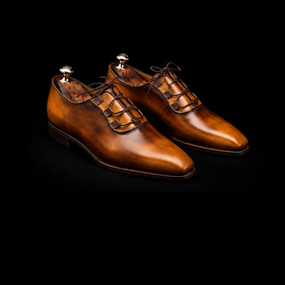 Men's Tan Patina Leather Luxury Dress Shoes